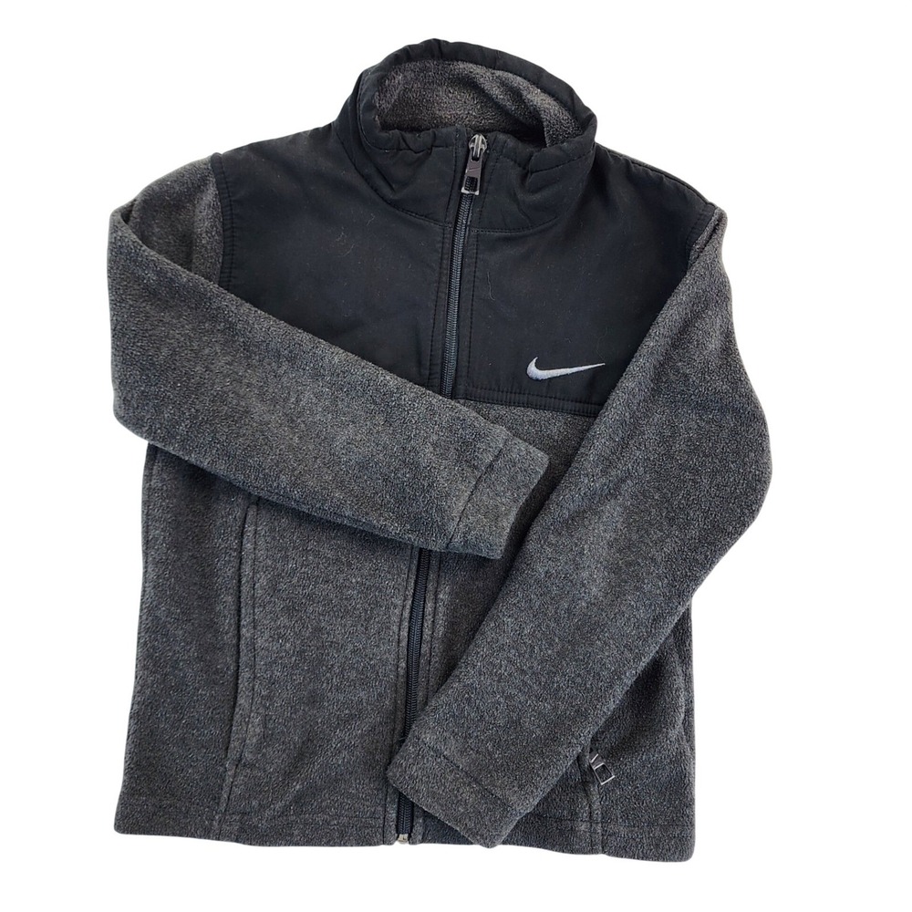 Nike Unisex Kids 6 Gray Black Full Zip Fleece Jacket Gorpcore Sporty Activewear